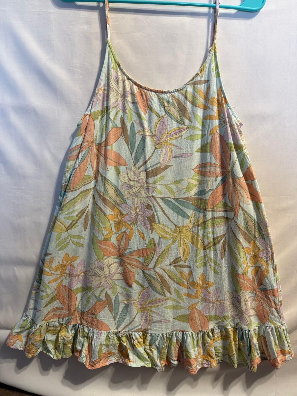 O’Neill Small Floral Mini Dress Swing Sundress Ruffle Hem Beach Boho Tropical